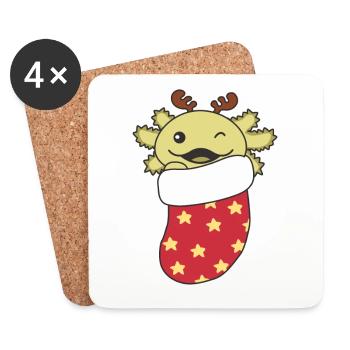 Süße Axolotls in Weihnachtssocke zu Weihnachten - Untersetzer (4er-Set) - Weiß - Vorne