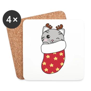Süße Katzen in Weihnachtssocke zu Weihnachten - Untersetzer (4er-Set) - Weiß - Vorne