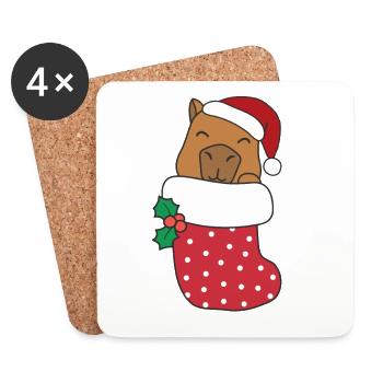 De mignons capybaras en chaussettes de Noël pour Noël - Dessous de verre (lot de 4) - blanc - Devant