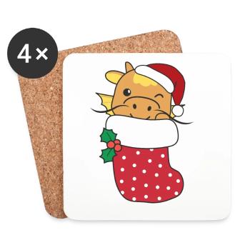 Mignon dragon en chaussette de Noël pour Noël - Dessous de verre (lot de 4) - blanc - Devant