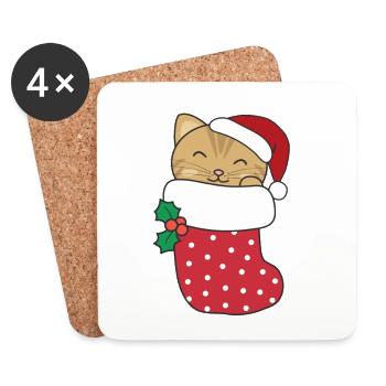 Süße Katzen in Weihnachtssocke zu Weihnachten - Untersetzer (4er-Set) - Weiß - Vorne