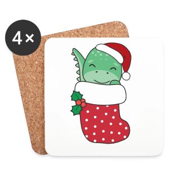 Cute dinosaurs in Christmas socks for Christmas - Coasters (set of 4) - white - Front