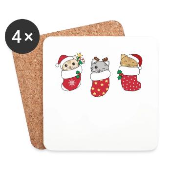 Chats mignons en chaussettes de Noël pour Noël - Dessous de verre (lot de 4) - blanc - Devant