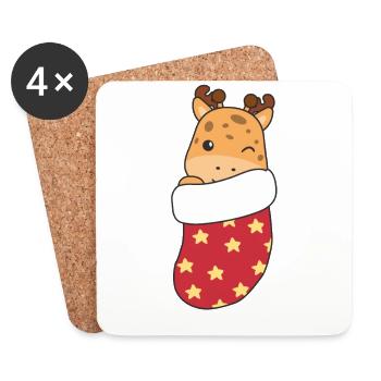Mignonnes girafes en chaussettes de Noël pour Noël - Dessous de verre (lot de 4) - blanc - Devant