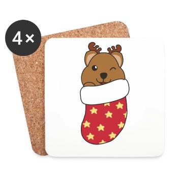 Mignon quokka en chaussette de Noël pour Noël - Dessous de verre (lot de 4) - blanc - Devant