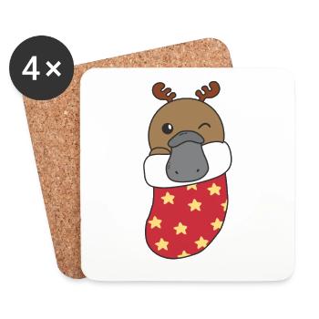 Cute platypus in Christmas sock too - Coasters (set of 4) - white - Front