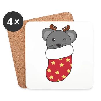 Cute Mice in Christmas Sock for Christmas Mouse - Coasters (set of 4) - white - Front