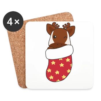 Cute Okapi in Christmas Sock for Christmas Okapi - Coasters (set of 4) - white - Front
