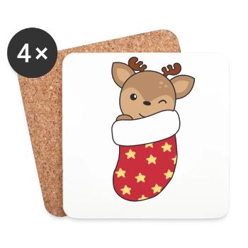 Süße Rehe in Weihnachtssocke zu Weihnachten Reh - Untersetzer (4er-Set) - Weiß - Vorne