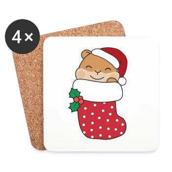 Süße Hamster in Weihnachtssocke zu Weihnachten - Untersetzer (4er-Set) - Weiß - Vorne