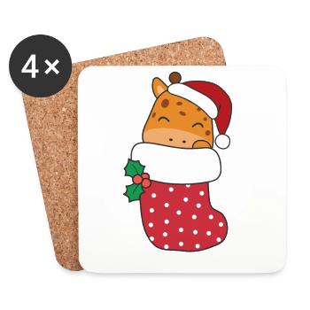 Süße Giraffen in Weihnachtssocke zu Weihnachten - Untersetzer (4er-Set) - Weiß - Vorne