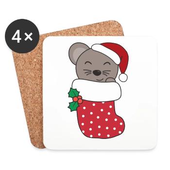 Cute Mice in Christmas Sock for Christmas Mouse - Coasters (set of 4) - white - Front