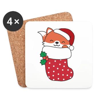 Cute foxes in Christmas sock for Christmas - Coasters (set of 4) - white - Front