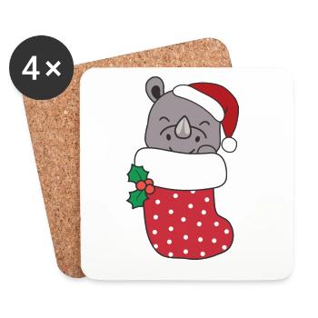 Süße Nashörner in Weihnachtssocke zu Weihnachten - Untersetzer (4er-Set) - Weiß - Vorne