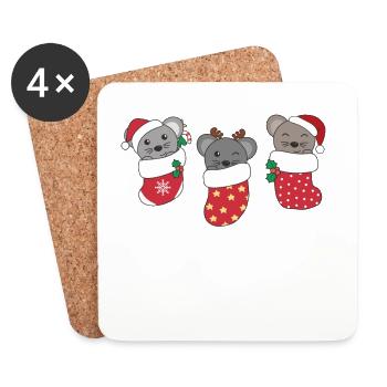 Cute Mice in Christmas Sock for Christmas Mouse - Coasters (set of 4) - white - Front