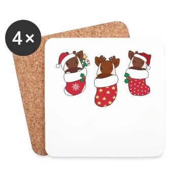 Süße Okapi in Weihnachtssocke zu Weihnachten Okapi - Untersetzer (4er-Set) - Weiß - Vorne