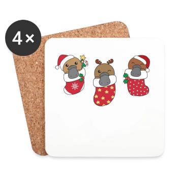 Cute platypus in Christmas sock too - Coasters (set of 4) - white - Front