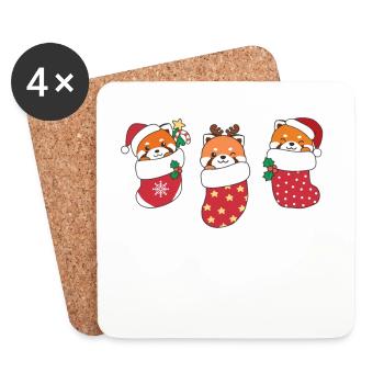 Mignons pandas roux en chaussettes de Noël - Dessous de verre (lot de 4) - blanc - Devant