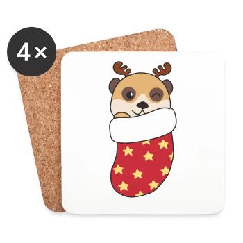 Mignon suricate en chaussette de Noël aussi - Dessous de verre (lot de 4) - blanc - Devant