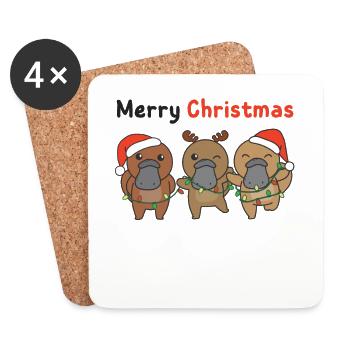 Ornithorynque Noël Hiver Animaux Ornithorynque - Dessous de verre (lot de 4) - blanc - Devant