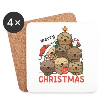 Loutre arbre de Noël Joyeux Noël - Dessous de verre (lot de 4) - blanc - Devant