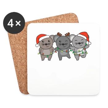 Souris Noël Hiver Animaux Souris - Dessous de verre (lot de 4) - blanc - Devant