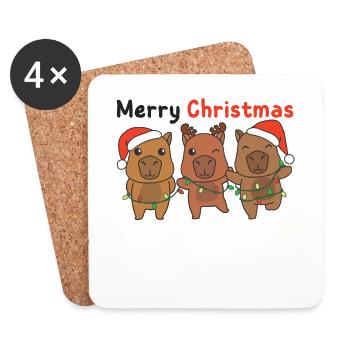 Capybara Noël Hiver Animaux Capybara - Dessous de verre (lot de 4) - blanc - Devant