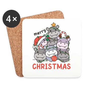 Hippopotame Arbre de Noël Joyeux Noël - Dessous de verre (lot de 4) - blanc - Devant