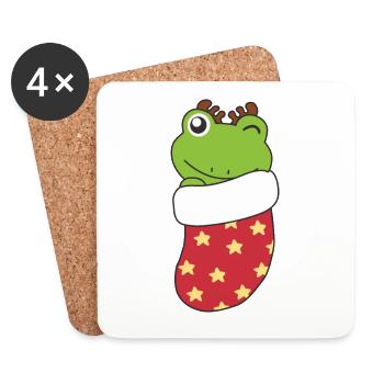 Grenouilles mignonnes en chaussette de Noël pour Noël - Dessous de verre (lot de 4) - blanc - Devant