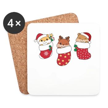 Süße Hamster in Weihnachtssocke zu Weihnachten - Untersetzer (4er-Set) - Weiß - Vorne