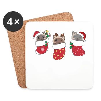 Süße Siamkatzen in Weihnachtssocke zu Weihnachten - Untersetzer (4er-Set) - Weiß - Vorne