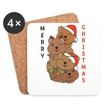 Quokka Arbre de Noël Animaux de Noël Quokkas - Dessous de verre (lot de 4) - blanc - Devant
