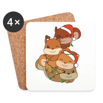 Squirrel Christmas Tree Christmas Animals - Coasters (set of 4) - white - Front