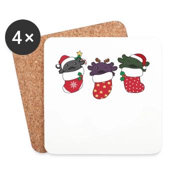 De jolis axolotls en chaussettes de Noël pour Noël - Dessous de verre (lot de 4) - blanc - Devant