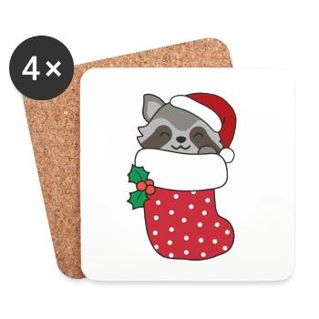 Cute raccoons in Christmas sock for Christmas - Coasters (set of 4) - white - Front
