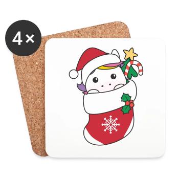 Süße Einhörner in Weihnachtssocke zu Weihnachten - Untersetzer (4er-Set) - Weiß - Vorne