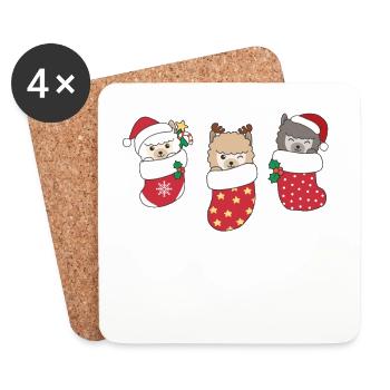 Süße Alpakas in Weihnachtssocke zu Weihnachten - Untersetzer (4er-Set) - Weiß - Vorne