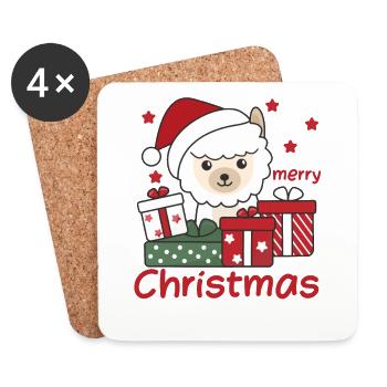 Alpaga Cadeau de Noël Animaux d’hiver Alpaga - Dessous de verre (lot de 4) - blanc - Devant