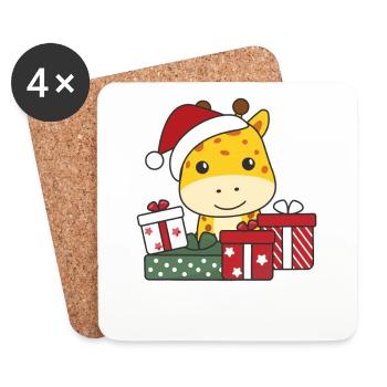 Girafe Cadeau de Noël Animaux d’hiver Girafe - Dessous de verre (lot de 4) - blanc - Devant