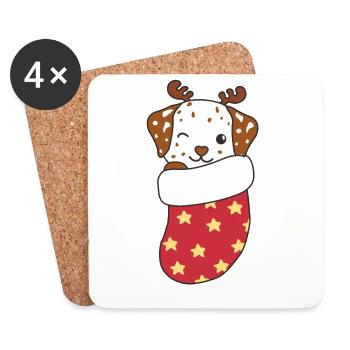 Süße Hunde in Weihnachtssocke zu Weihnachten - Untersetzer (4er-Set) - Weiß - Vorne