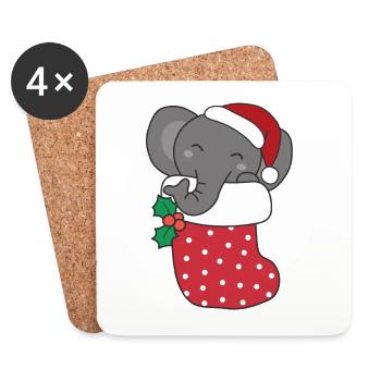 Mignons éléphants en chaussettes de Noël pour Noël - Dessous de verre (lot de 4) - blanc - Devant
