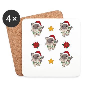 Katze Weihnachten Winter Tiere Katzen - Untersetzer (4er-Set) - Weiß - Vorne