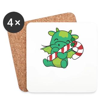 Dragon Noël canne à sucre dragon mignon - Dessous de verre (lot de 4) - blanc - Devant
