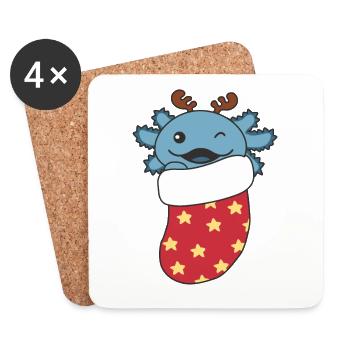 Süße Axolotls in Weihnachtssocke zu Weihnachten - Untersetzer (4er-Set) - Weiß - Vorne
