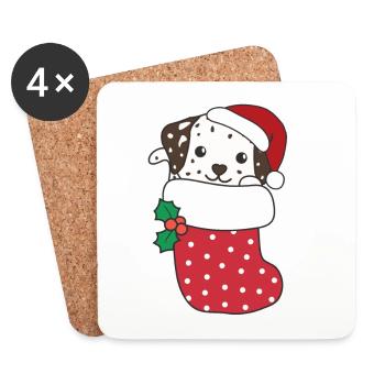 Chiens mignons en chaussettes de Noël pour Noël - Dessous de verre (lot de 4) - blanc - Devant