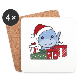 Dino Weihnachten Geschenk Winter Tiere Dino - Untersetzer (4er-Set) - Weiß - Vorne