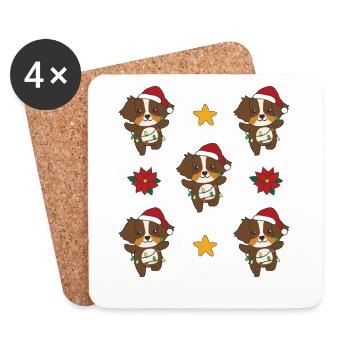 Berger Australien Noël Animaux d’hiver - Dessous de verre (lot de 4) - blanc - Devant