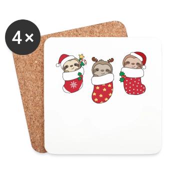 Mignons paresseux en chaussette de Noël pour Noël - Dessous de verre (lot de 4) - blanc - Devant