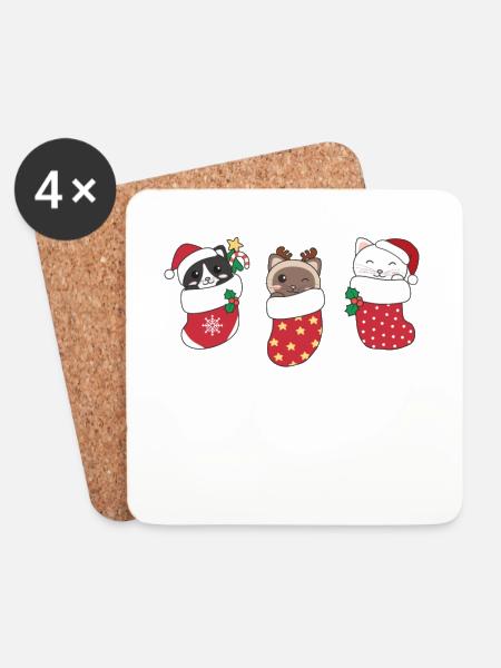 Süße Katzen in Weihnachtssocke zu Weihnachten - Untersetzer (4er-Set) - Weiß