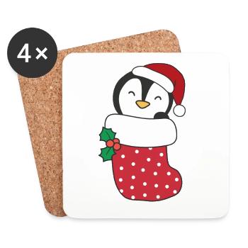 Süße Pinguin in Weihnachtssocke zu Weihnachten - Untersetzer (4er-Set) - Weiß - Vorne